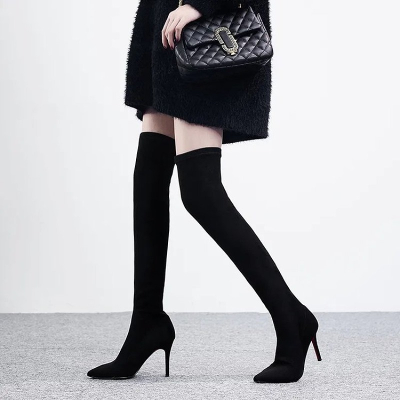 セクシーな女性用、膝丈のハイブーツ、つま先が尖った細ヒールの - Sock Boot Women のレビューと価格