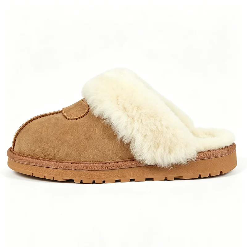 天然毛皮スリッパ女性用冬暖かい屋内ソフトウール牛スエードホー - Mule Slip On のレビューと価格