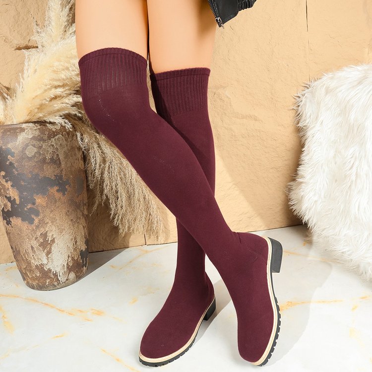 2026年秋・冬の新作、シンプルな無地のニーハイブーツ。丸い - Sock Boot Women のレビューと価格