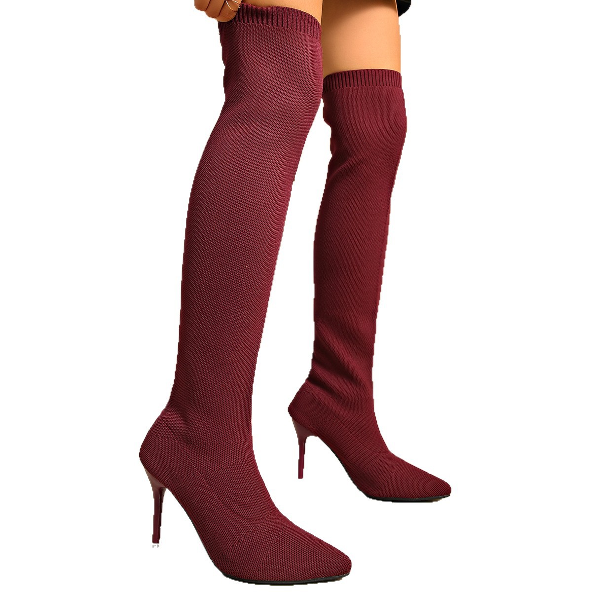 膝丈ソックスブーツ、女性用、薄底ハイヒール、ニット素材、ポイ - Sock Boot Women のレビューと価格