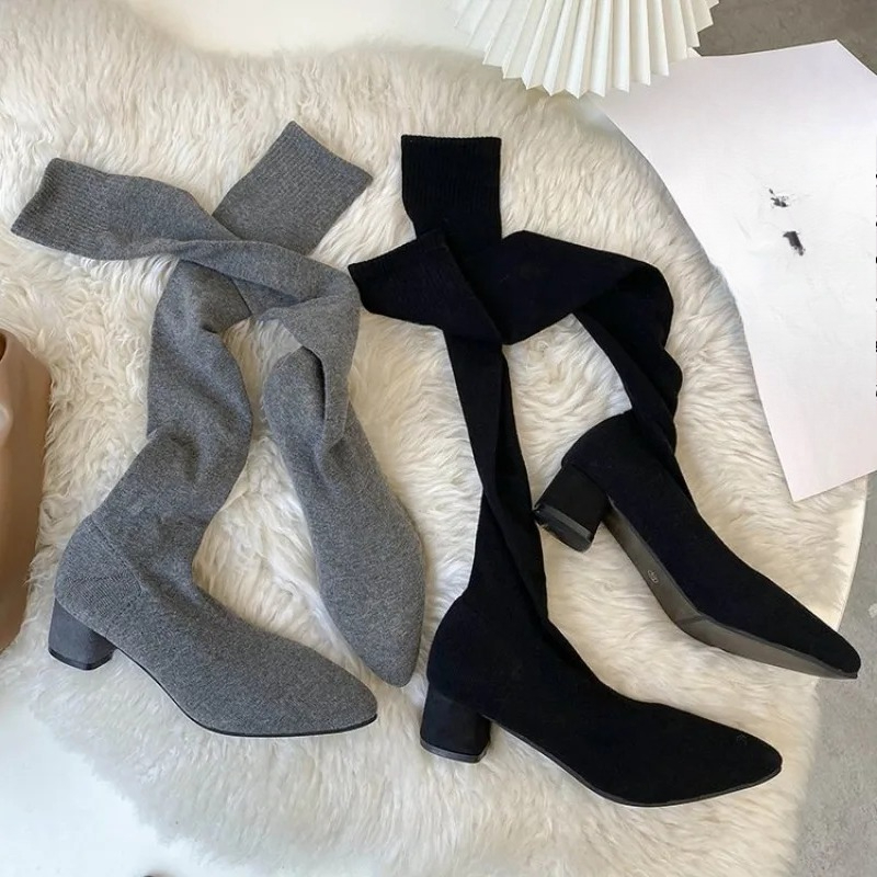 ハイニーソックスシューズ 2025年 春秋新作 シングルブー - Sock Boot Women のレビューと価格
