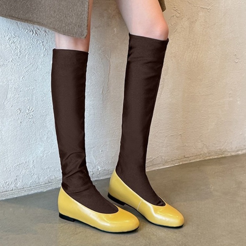 ファッションブランドラウンドトゥニーハイブーツ女性秋冬フラッ - Sock Boot Women のレビューと価格