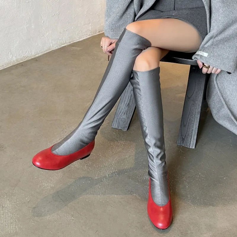 ファッションブランドラウンドトゥニーハイブーツ女性秋冬フラッ - Sock Boot Women のレビューと価格