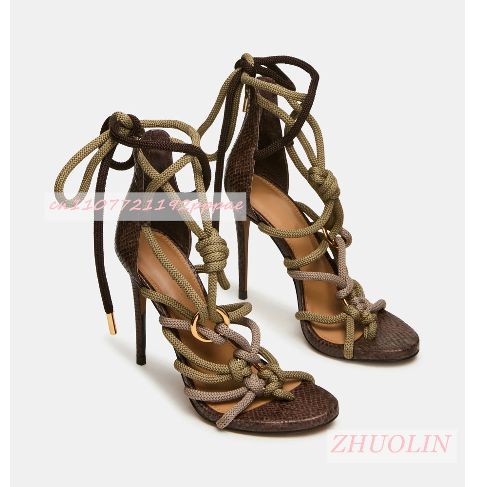 レトロな蛇皮厚いロープクロスストラップハイヒール女性のオープ - Women'S Shoes Quality のレビューと価格
