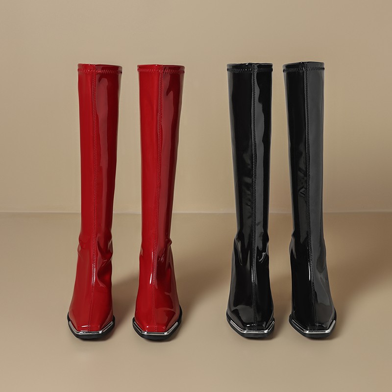 ニーハイブーツ 秋新作 スクエアトゥ メタルヘッドガード パ - Knee High Boots Women のレビューと価格